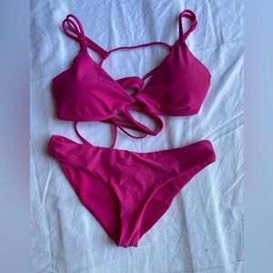 BECCA Hot Pink Strappy Bikini Set beach summer size s 2 piece